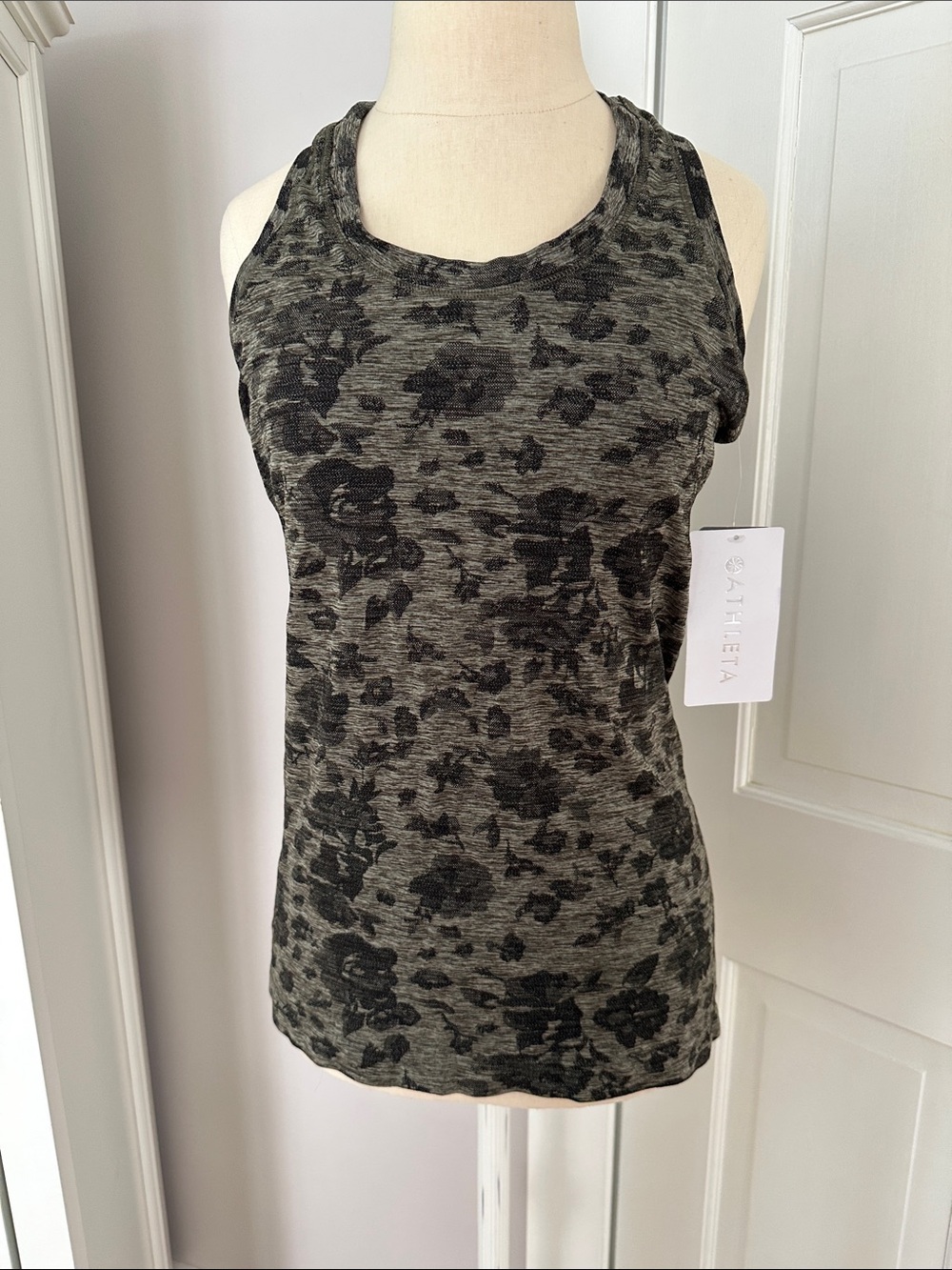 Athleta Black and Green Floral Racerback Tank